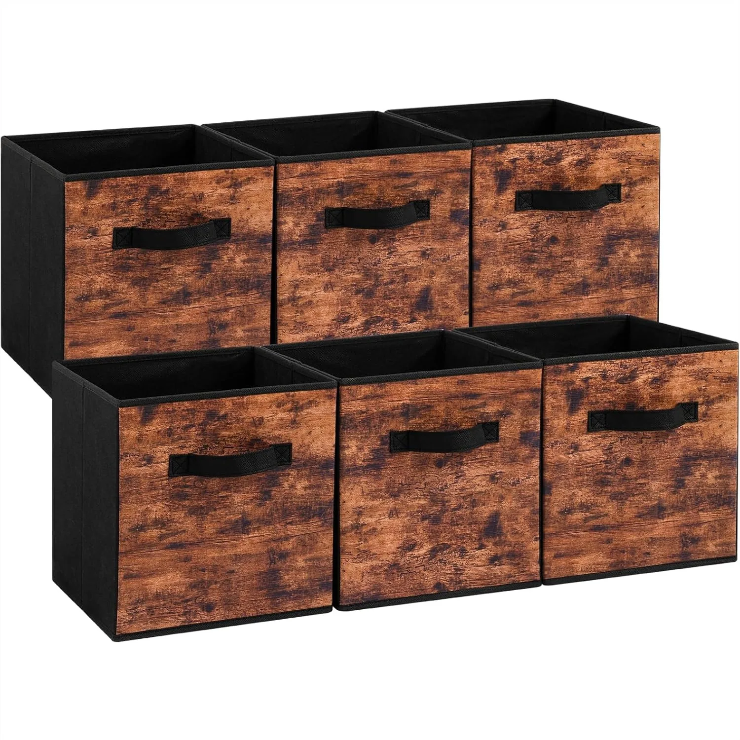 

Складные корзины для хранения (6 шт.) с ручками, тканевые контейнеры 11 дюймов для полок и шкафов, в деревенском стиле, коричневые и черные