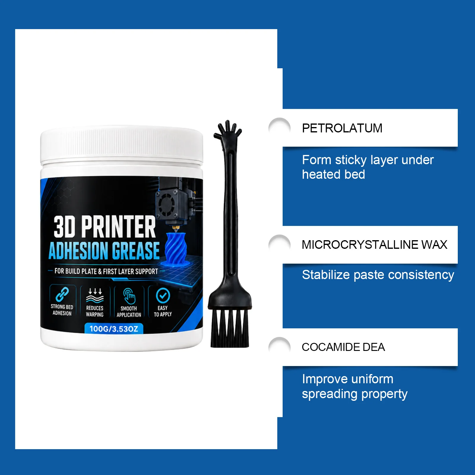 3D Printer Bed Adhesive Paste Heat Adhesion Cold Release Multi-Material Water-Based Anti-Warping Paste for 3D Printing Filaments