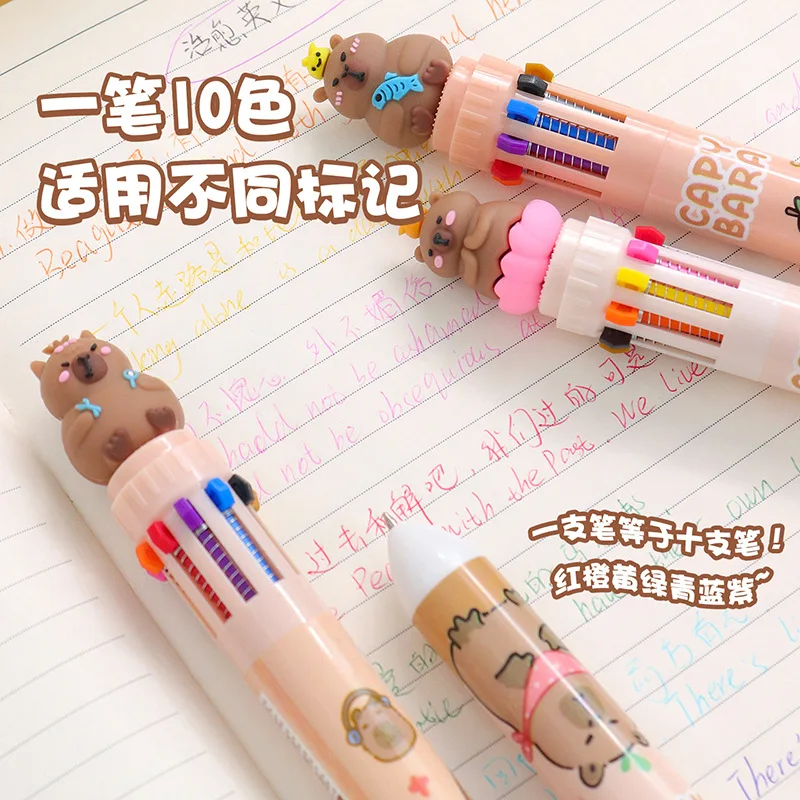 Creative Capibala Ten-Color Ballpoint Pen Cute Multi-Color One Press Neutral Pen For Students Special Oil Paint Pen Press Type