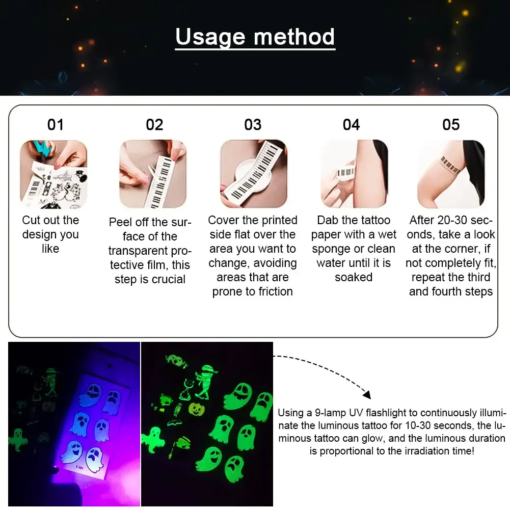 الإبداعية الجديدة هالوين مقاوم للماء العنكبوت الخفافيش شبح الوشم وهمية اليقطين مضيئة لصاقات وشم مؤقت للحزب الرجال النساء