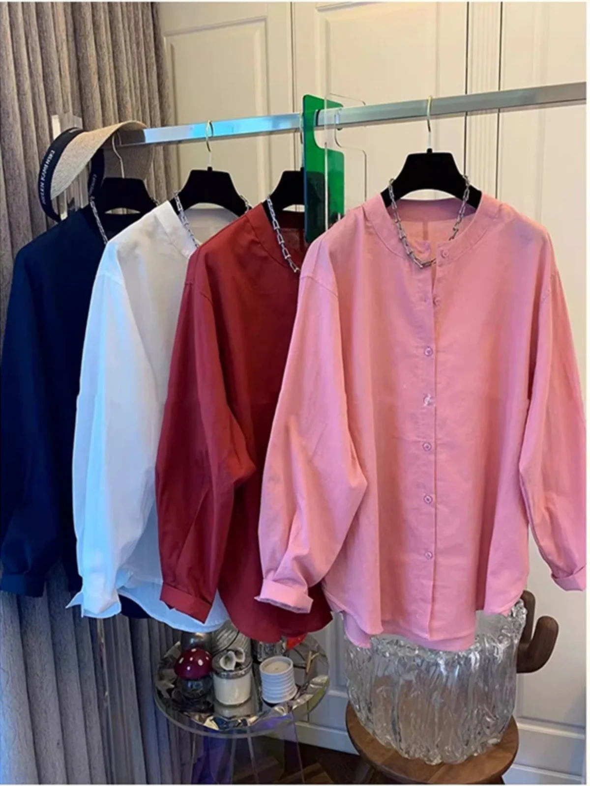 Ele Cotton Linen Long Sve irt Women's Spring Autumn Simple Versatile Loose Slimming Mid-Length Linen Jaet Top