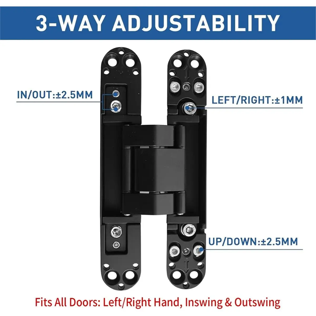 giftnew Door Hinges Hidden Type Hinges Concealed Hinges Zinc Alloy 180 Degree Swing Hinge 3 Way Adjustable Butt Hinge 6x2.5x1 in