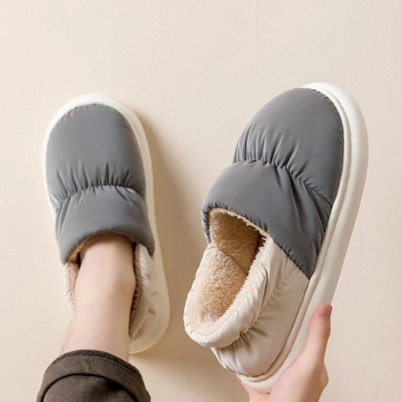 Waterproof Upper Men's Winter Plush Fleece Lined Slippers Thick Sole Indoor Shoes with Non-Slip Heel for Home and Outdoor Use image 2