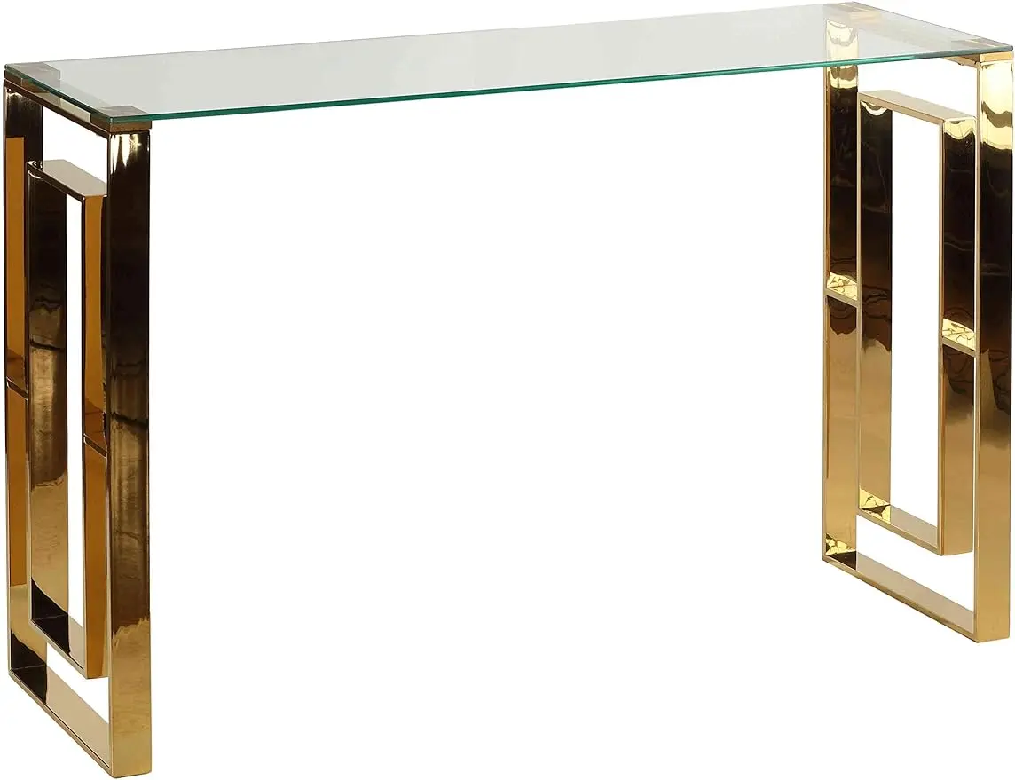 

Modern Contemporary Rectangular Console Table Stainless Steel Glass, 47" Wide, Glass Top,Sturdy and Durable,Gold-Clear