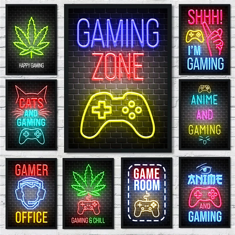 Gaming Gamer Quotes Nordic Art Posters and Prints Canvas Painting Wall Pictures for Boys Game Room Decor Home Decor (Not Neon)