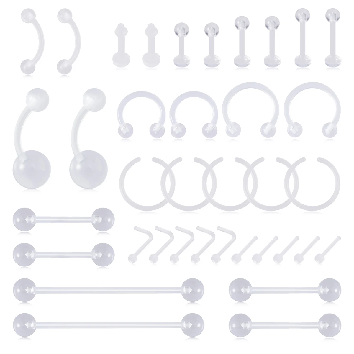 37pcs Hoop Nose Ring Septum Belly Tongue Piercing Labret Stud Earrings Ear Cartilage Tragus Helix Daith Lip Rings Body Jewelry