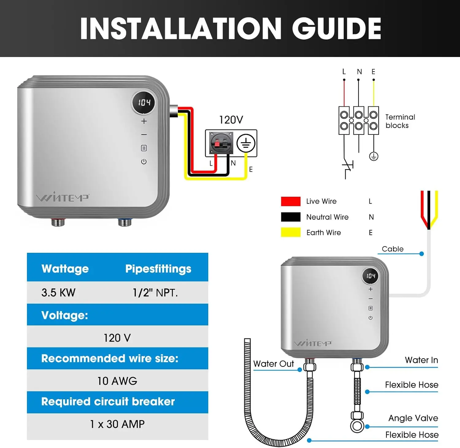 سخان مياه كهربائي بدون خزان 3.5 كيلو وات 110 ~ 120 فولت، مصمم لتوفير الماء الساخن حسب الطلب دون الحاجة إلى خزان التخزين، الاستخدام #4