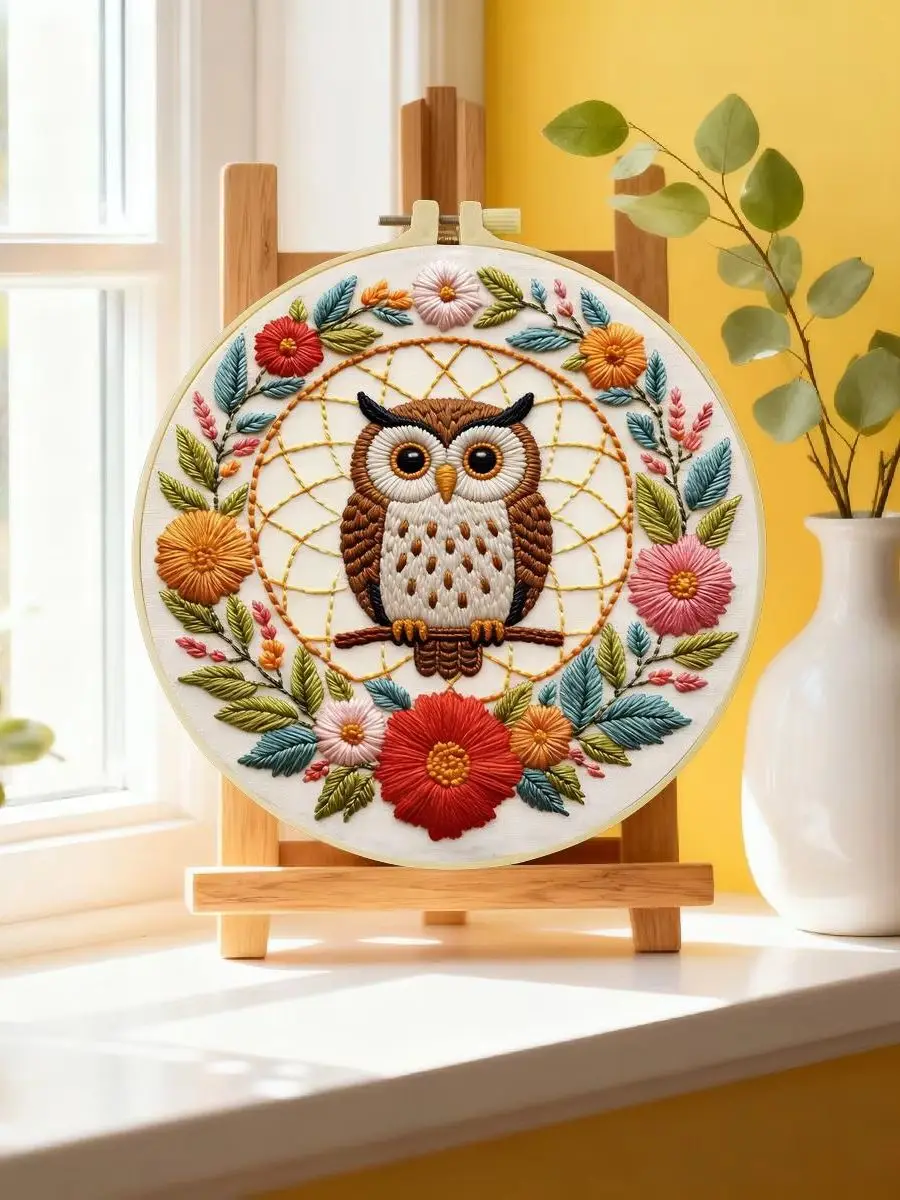 1 Stück 20X20CM/15X15CM 7,87/6,3 Zoll Eulen-Stickerei-Starter-Kit DIY-Kit DIY-Stickerei-Set Handarbeiten Nadelkunst Malerei – Detail 6