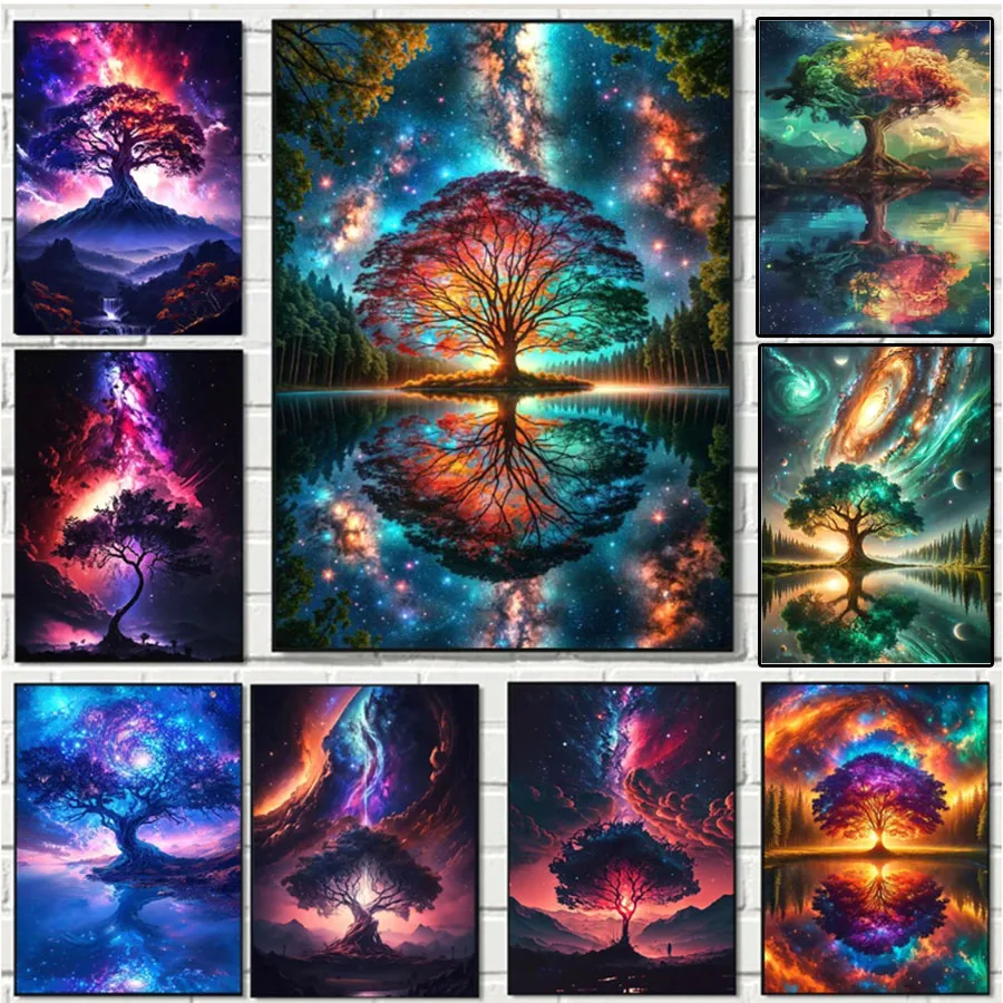 DIY Sci-Fi Space Tree Diy 5D Diamond Painting Cross Stitch Scenery Diamond Mosaic For Living Room Decor