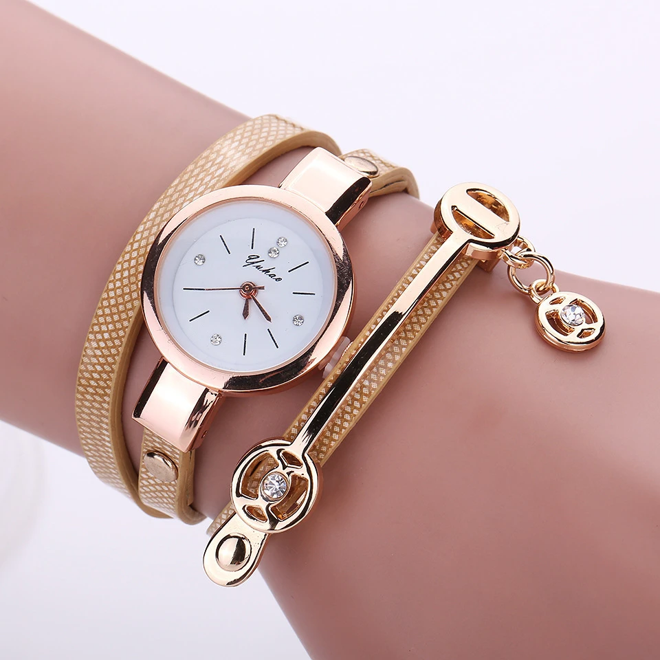 hot sale long wrap leather women quartz wrist watch