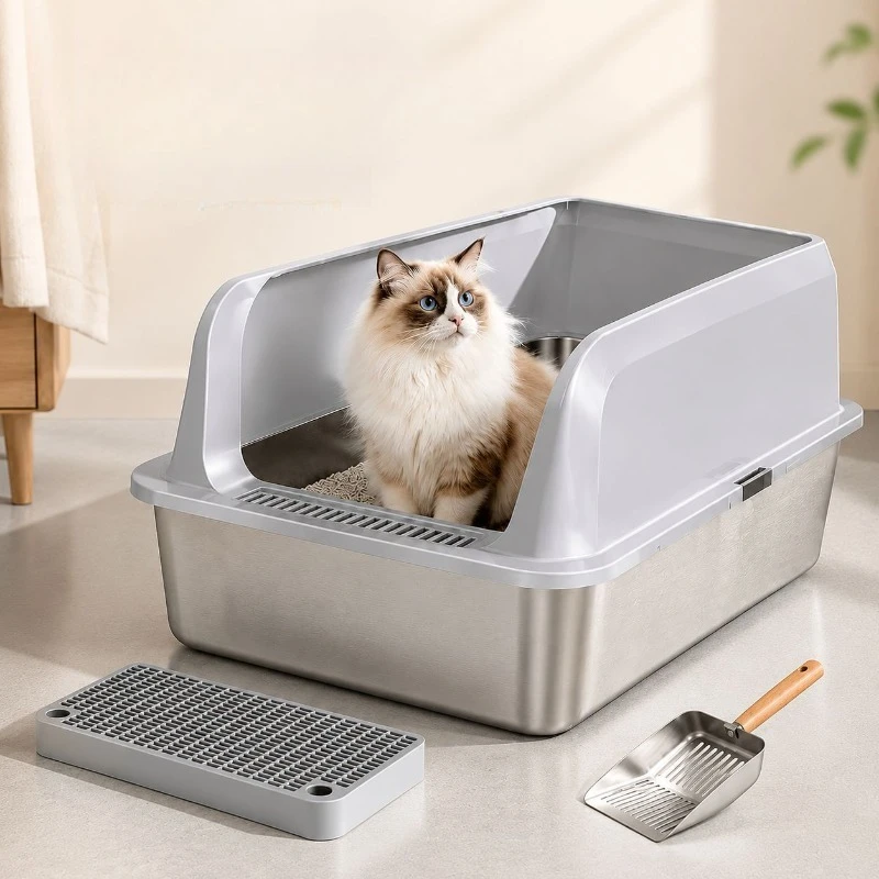 Smell Proof Litter Box open-ended Plastic Defecation  Litter Box Tray With Strainer Large Sandbox Arenero Para Gatos Home Items