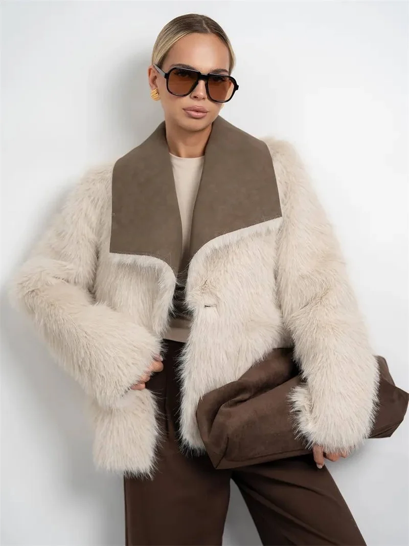 Guobioziy Women's Coat 2026 Fall/Winter New Fashionable Versatile Double-Sided Faux Fur Mid-Length Coat with Turn-Down Collar
