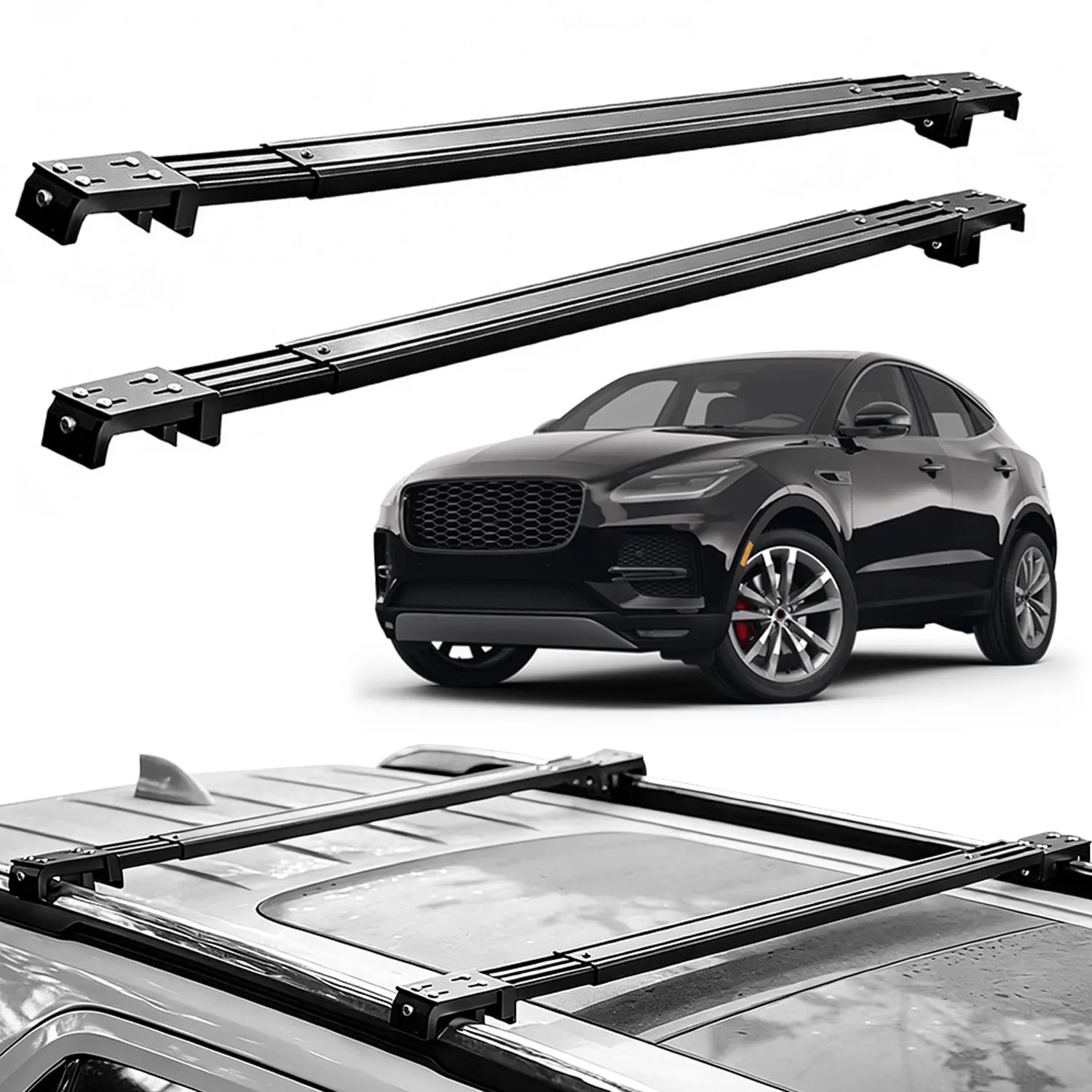 Fits Jaguar E-PACE 2017-2026 Roof Rack Cross Bars, Silent Telescopic, Heavy Duty Carrier, Anti-Theft Lock, Easy Install