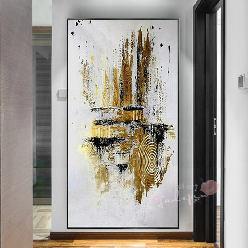 Abstract Nordic Gold Color Matching Figure Landscape Pure  Handmade Oil Painting Home Decoration  Dining Room Living Room Mural