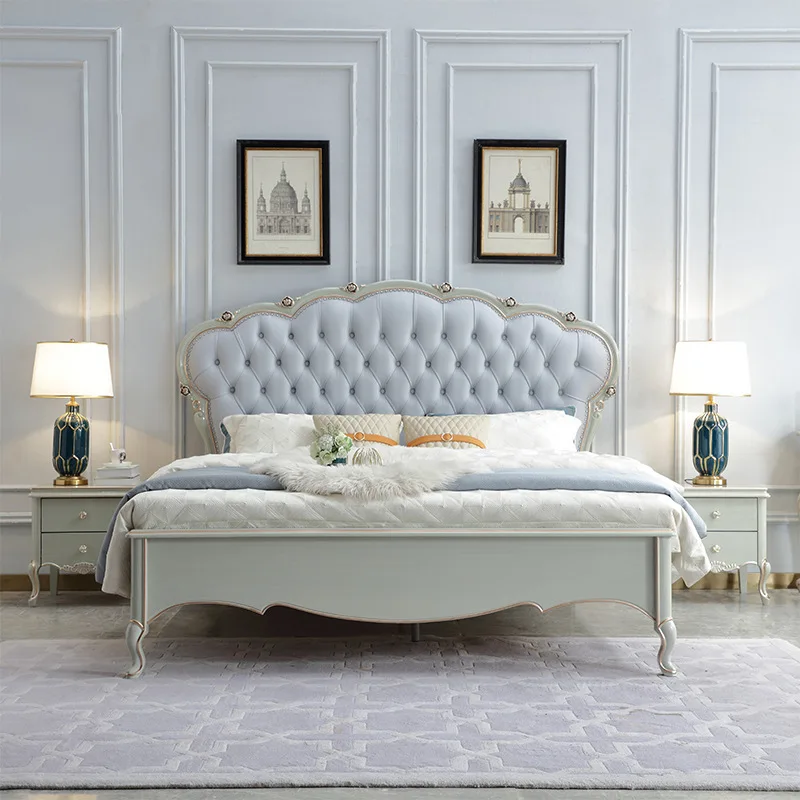 

French-style Luxurious High-End Modern Solid Wood Leather Princess Bed 1.8M Master Bedroom Bed