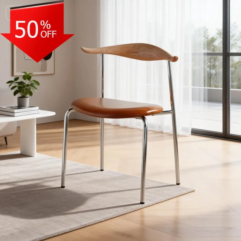 Solid Wood Horn Chairs Home Soft-padded Backrest Chairs Modern Simple Casual Conference Ironwork Negotiation Chairs Silla