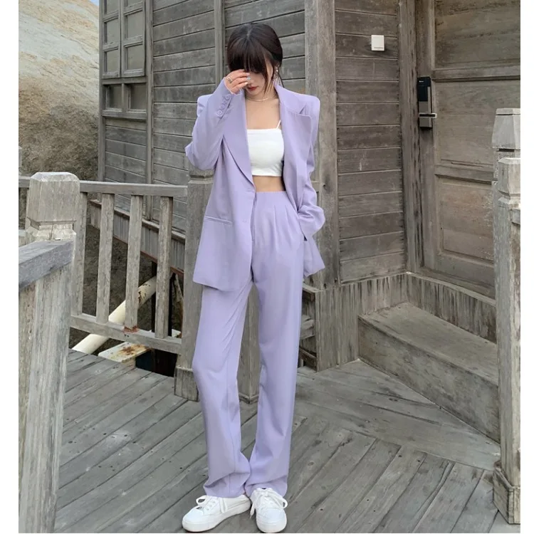 

Elegant Two-Piece Suit Korean Style Casual Loose Wide Leg Pants High Waist Autumn Fashion Set Women's Warm Thickened Polyester