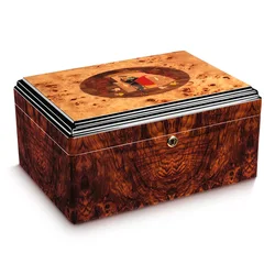 Handmade Cigar Box for 150 Cigars, Cigar Humidor with Hygrometer and Humidifier, Removable Cedar Tray Design Humidor Crushproof