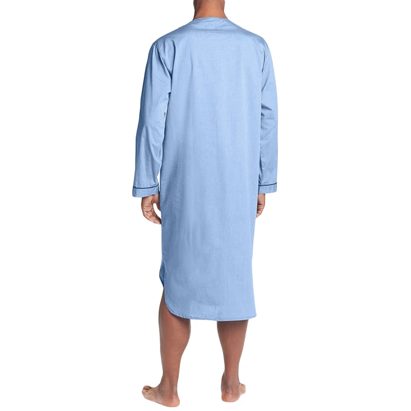 Robe en lin à col en V pour hommes, manches courtes retroussées, robe de nuit longue, chemise décontractée, caftan avec poche, monochromatique