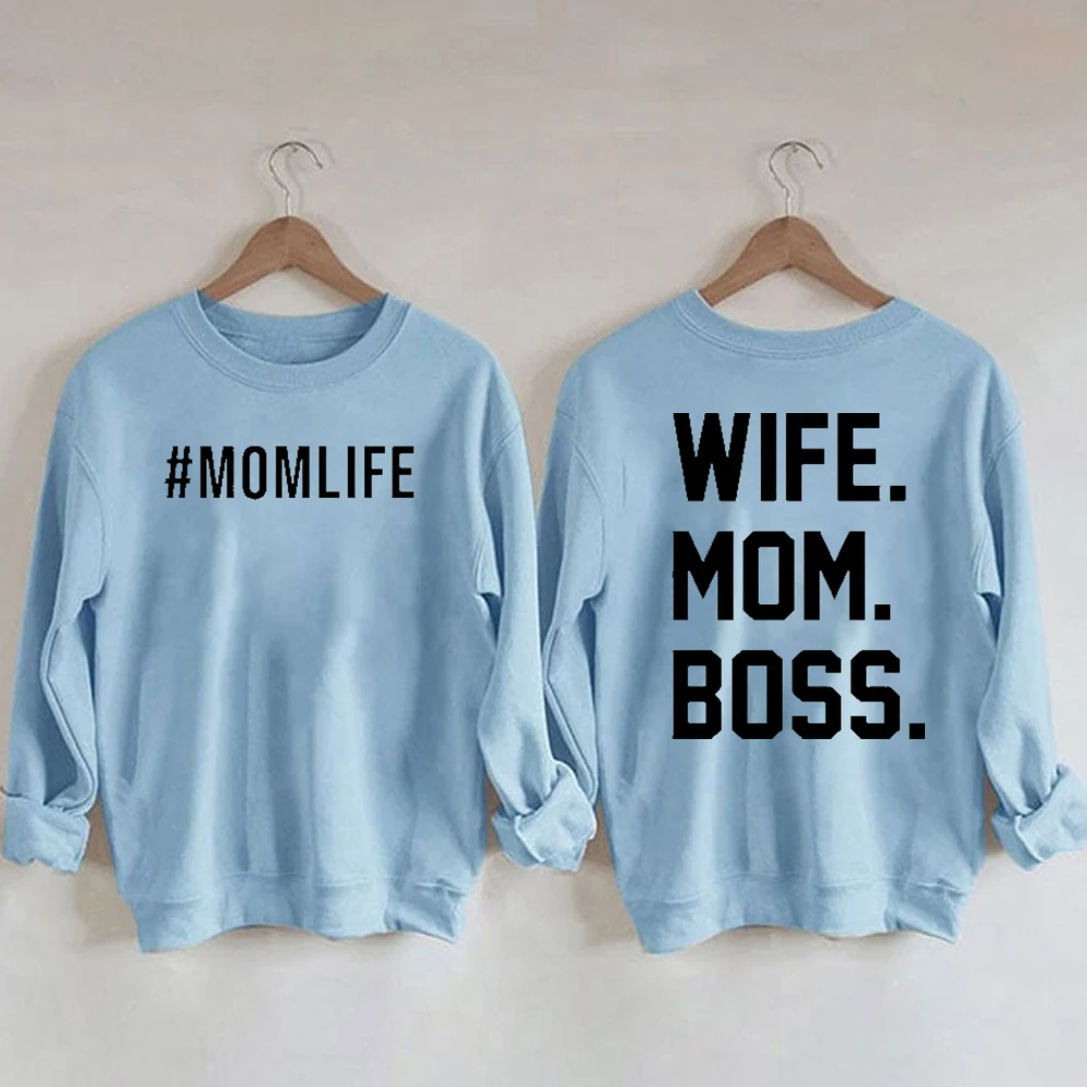 Rheaclots Women\'s Mom Life Wife Mom Boss Printed Cotton Female Cute Long Sleeves Sweatshirt