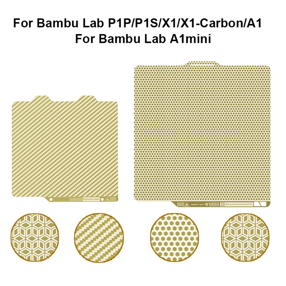 New Double Sided Bed For Bambu Lab P1P/P1S/X1/X1C/A1/A1 mini Upgrade PEI Honeycomb/Cube/Twill Build Plate Spring Steel Sheet