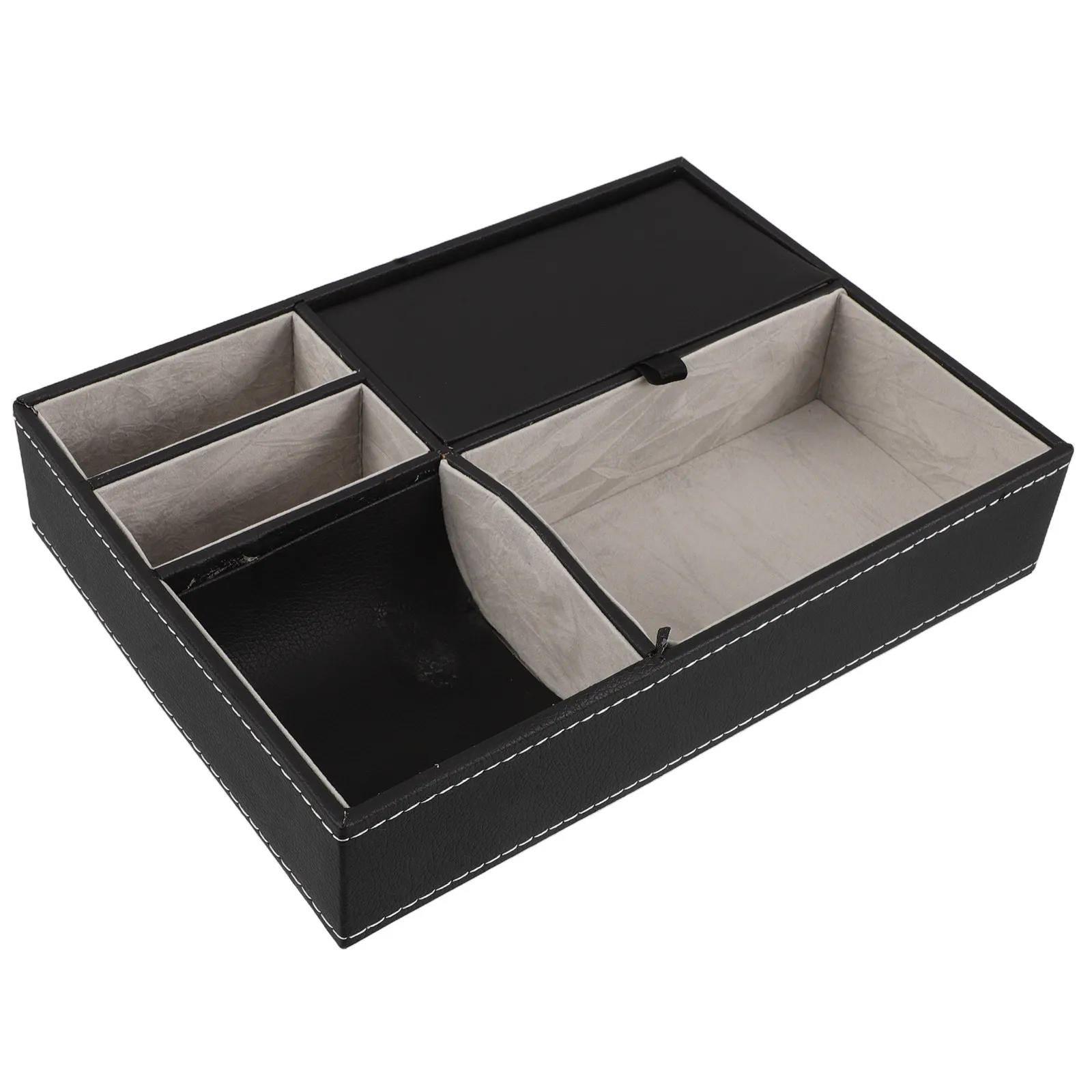 Multifunctional PU Desk Tray Organizer Wood Storage for Office Home Nightstand Mobile Phone Jewelry Keys Accessories