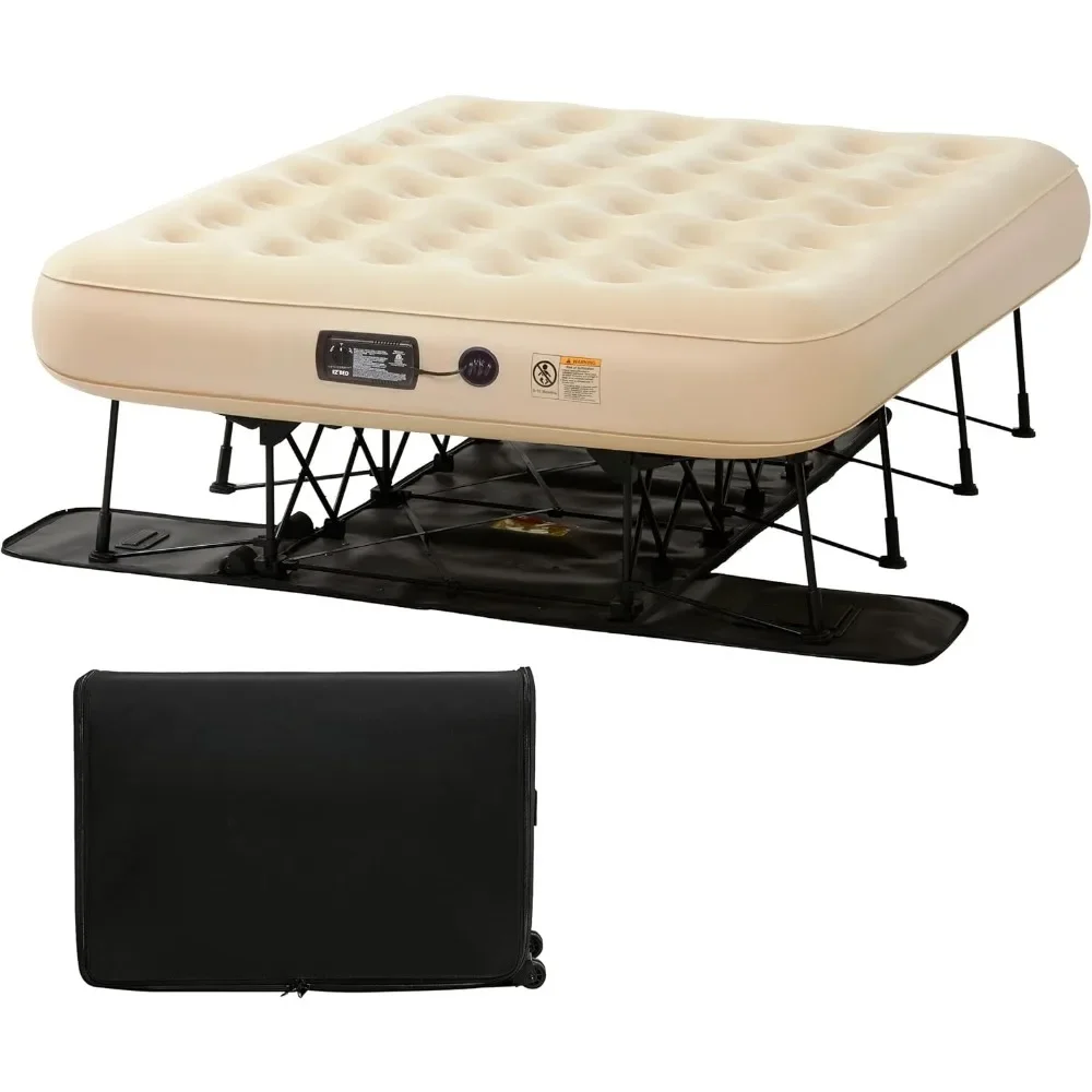 Air Mattresses, Nflating Mattress with Built-in Frame Pump and Wheeled Case Blow Up Inflatable Rolling Air Wheels on Air Bed