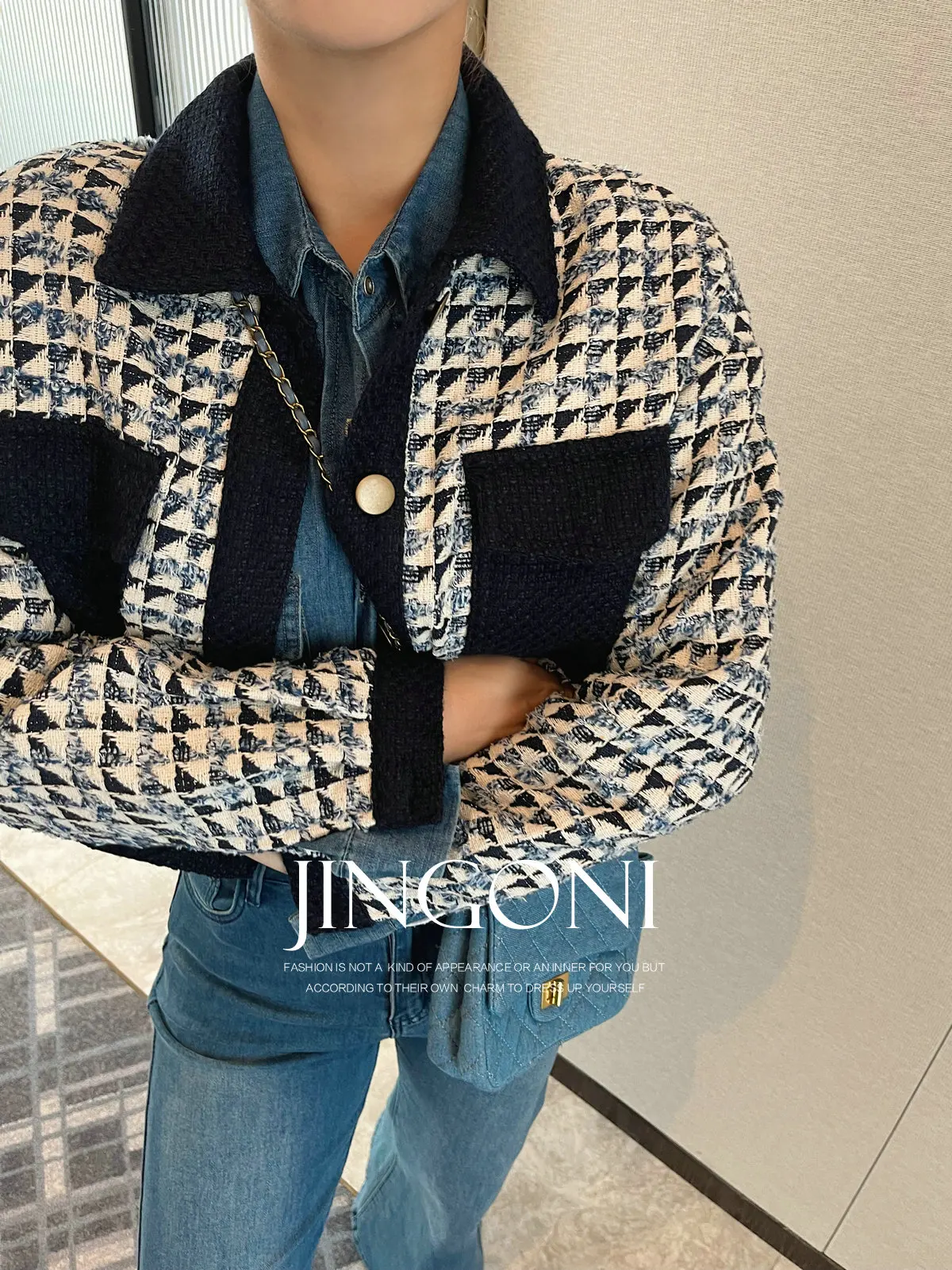 

Plaid Tweed Blazer Jacket Tops Y2K Women Clothing 2024 Woman Winter Korean Style Vintage Elegant Coat Outerwears New Luxury Suit