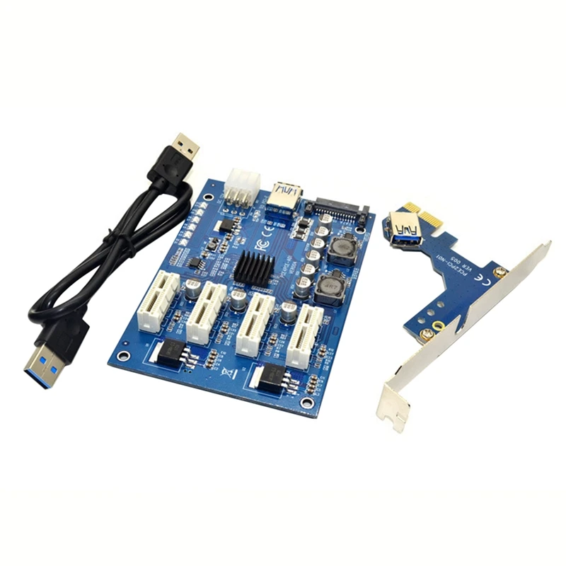 

Expansion Kit PCI-E X1 To 4PCI-E X16 1 To 4 Port PCI Express Switch Multiplier HUB SATA USB Riser Card For BTC Mining