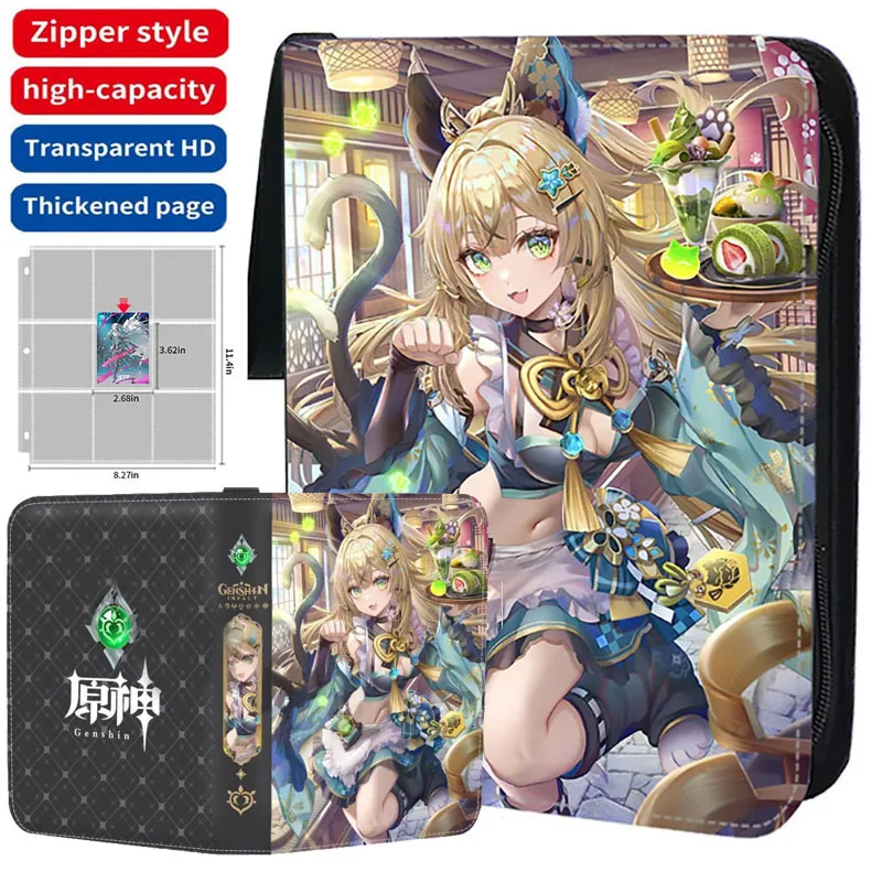 Genshin Impact Card Binder Collector Book Folder 4/9 Pocket Zipper Anime Trading Game Card Album Holder con 50 pagine interne