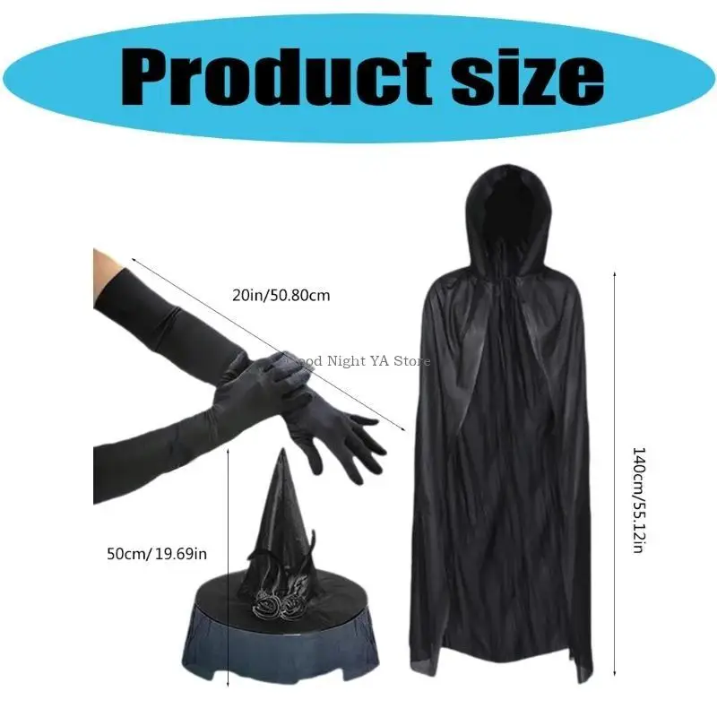 نساء الساحرة غطاء رأس Cape Cloak Witch Hat القفازات الطويلة القفازات البالغة الهالوين ملحق أزياء الساحرة للنساء Cosplay