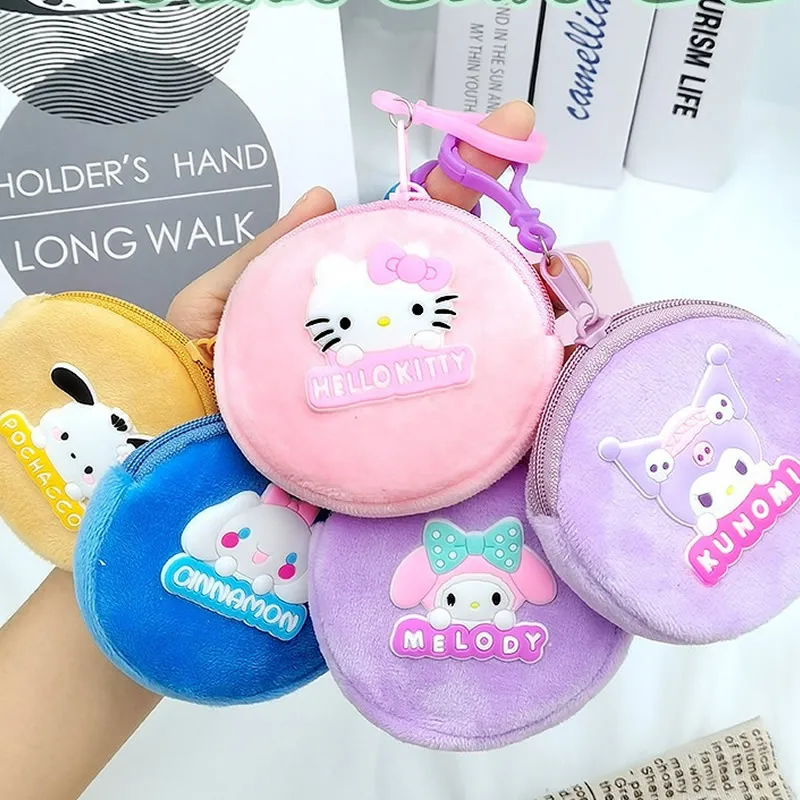 Cartoon Sanrio Plush Coin Purse Cute Kuromi Hello Kitty Pochacco Zipper Children Girl Coin Wallet Cable Headset Bag Key Wallet