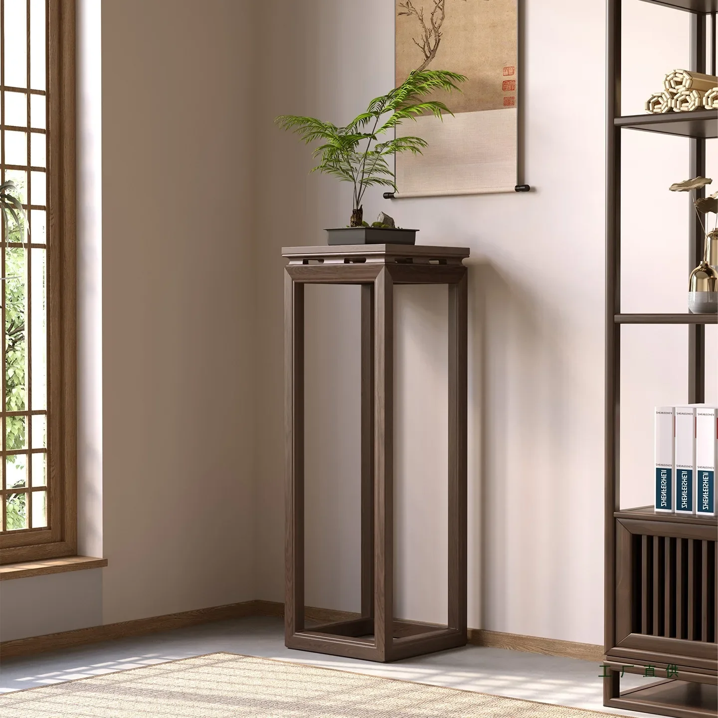 Chinese-style North American black walnut flower stand living room floor-to-ceiling solid wood new Song-style aesthetic
