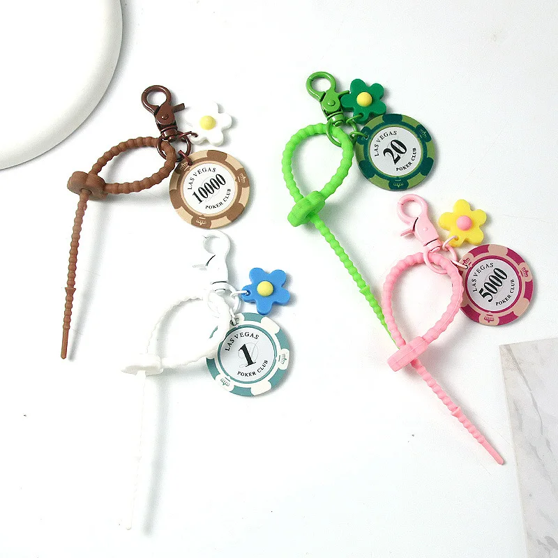 New Poker Club Game Gamble Chips Pendant Keychings Cute Cosplay Props Keyring Jewelry Backpack Key Holder Accessories Gift