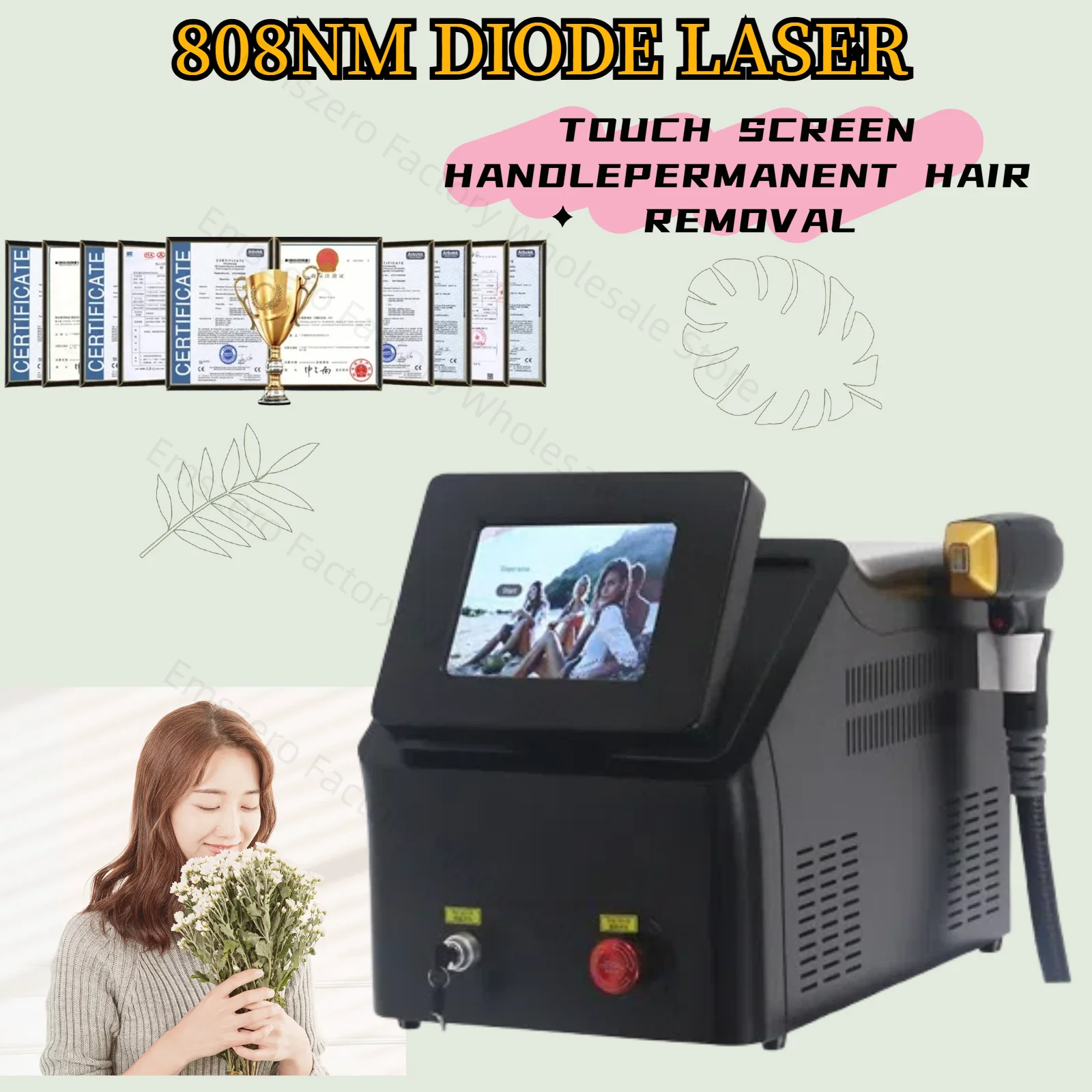 

2025 3 Wavelength 808nm 755nm 1064nm 808 Diode Laser Hair Removal Machine Permanent Cooling Head Painless Epilator