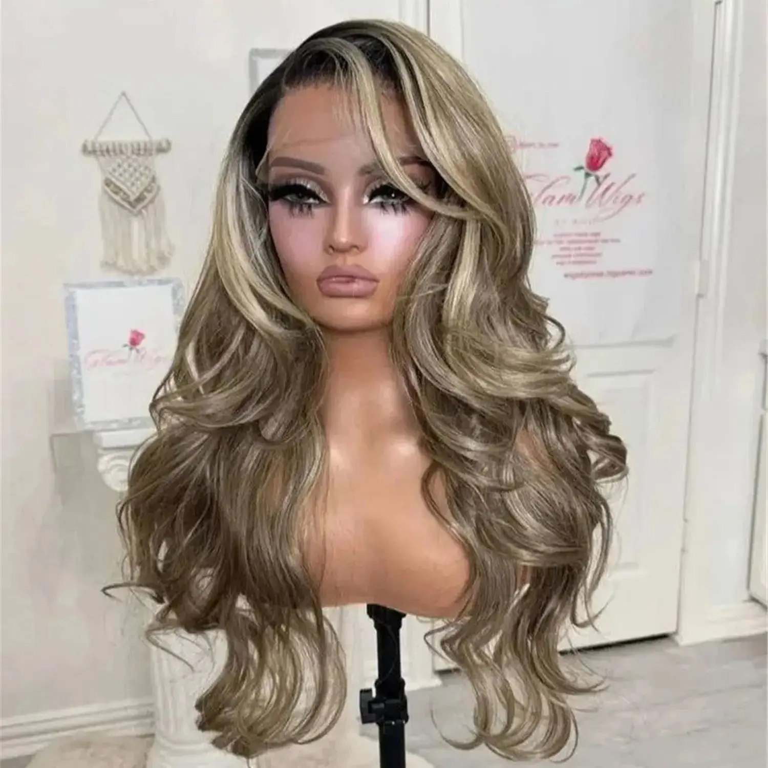 

New 13x4 Ombre Caramel Brown Highlights HD Lace Wig Realistic Look Preplucked Hairline 28 Inch Body Wave Wig Female Easy To Wear