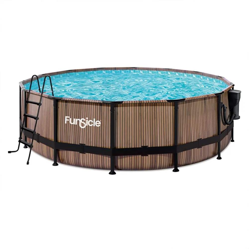 

16ft x 48" Oasis Designer Outdoor Circular Above Ground Pool with SkimmerPlus Filter Pump, Ladder & Pool Cover, Natural Teak