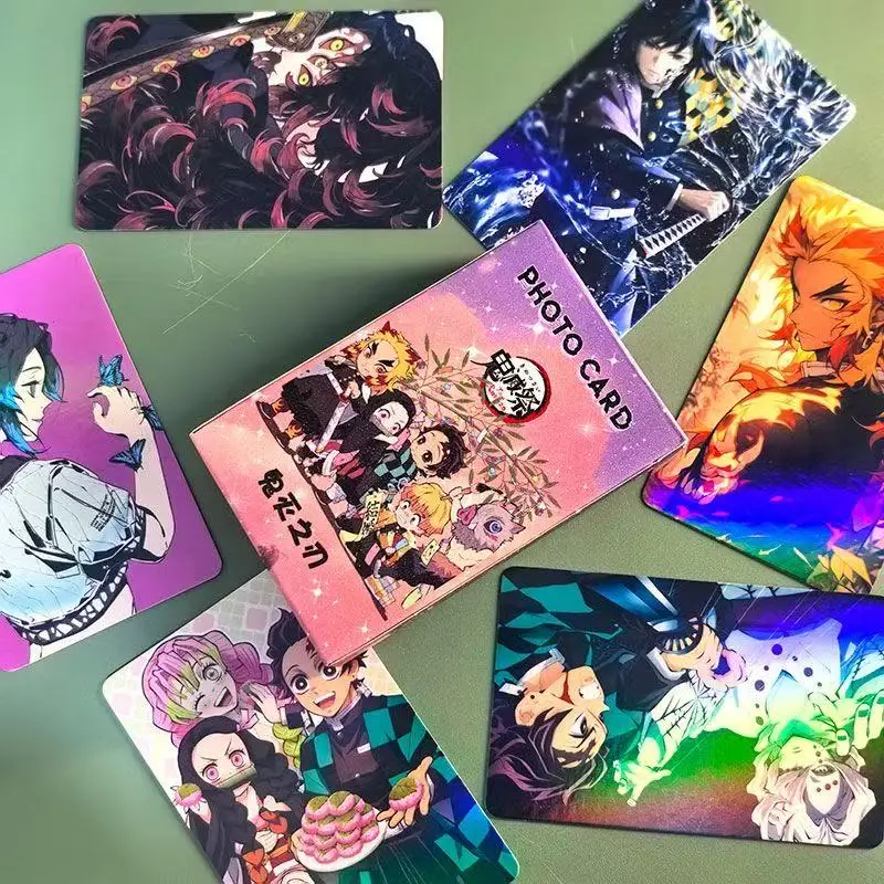 New Bandai 55pcs Demon Slayer Laser Mini Cards, Tanjiro & Nezuko Anime Merch, 3-inch Polaroid Lomo Photo Cards Postcards view 5