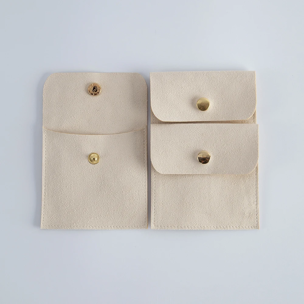 5pcs Cream Jewelry Gold Snap Button Bags Chic Small Wedding Favor Bag Microfiber Pouch for Jewelry Ring Necklace Earring