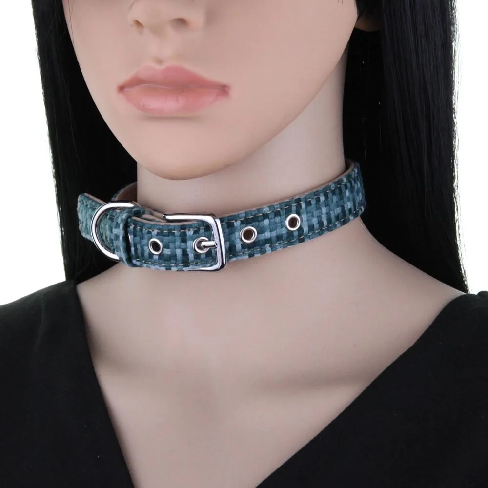 Punk Harajuku Personality National style Retro D buckle Multicolored Leather Stainless steel Necklace Clavicle chain Simple