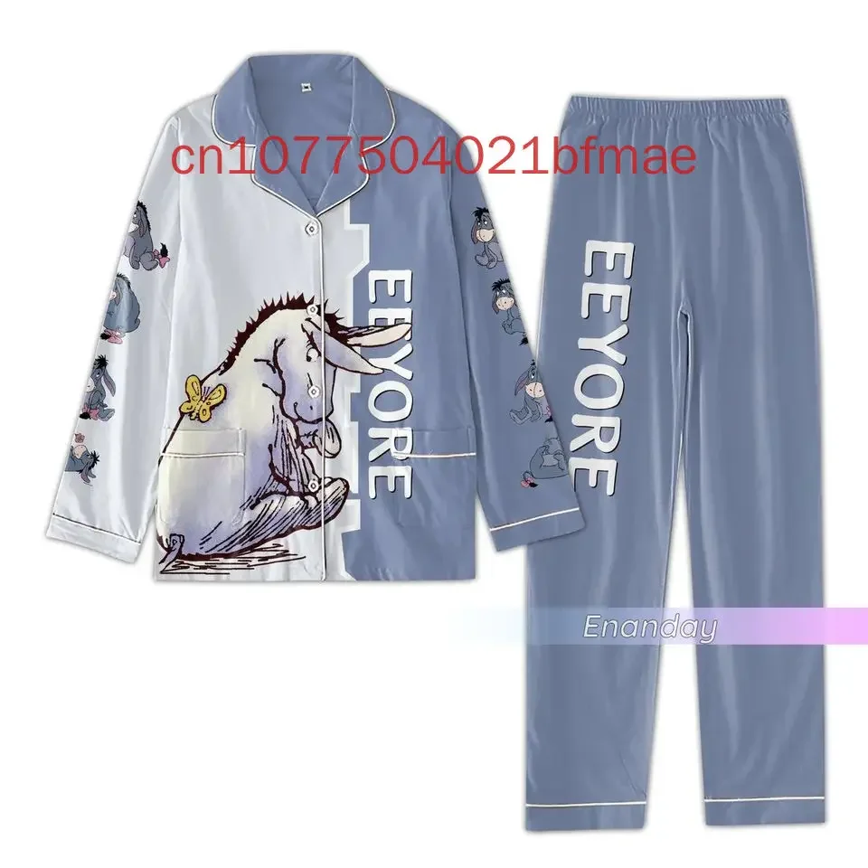 Disney Eeyore pigiama natalizio Set primavera estate nuova camicia Casual da donna e da uomo Disney pigiama a maniche lunghe