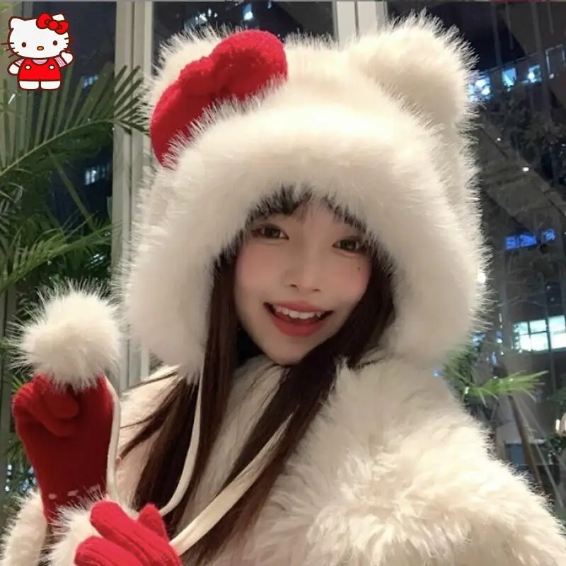أنيمي مرحبا كيتي لي فنغ قبعة فتاة الشتاء أفخم سدادات حماية الأذن قبعة النساء الدراجات يندبروف قبعة تدفئة قبعة الإناث مهرجان هدية #4