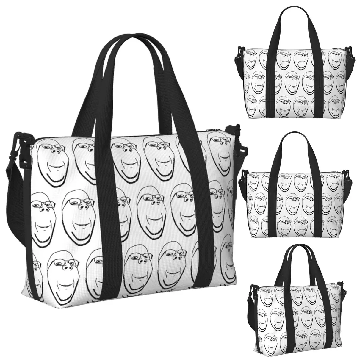 

Custom Smiling Wholesome Wojak Soyjak Beach Travel Bag Large Capacity Tote Bags for Gym Yoga Women Shopping Duffle Shoulder Bag