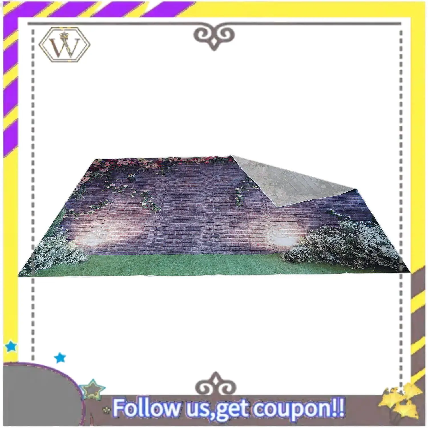 

New 2 Pcs 7X5ft Flowers Wall Photography Backdrops Brick Nature Green Grass Backdrop Spring Stuido Background