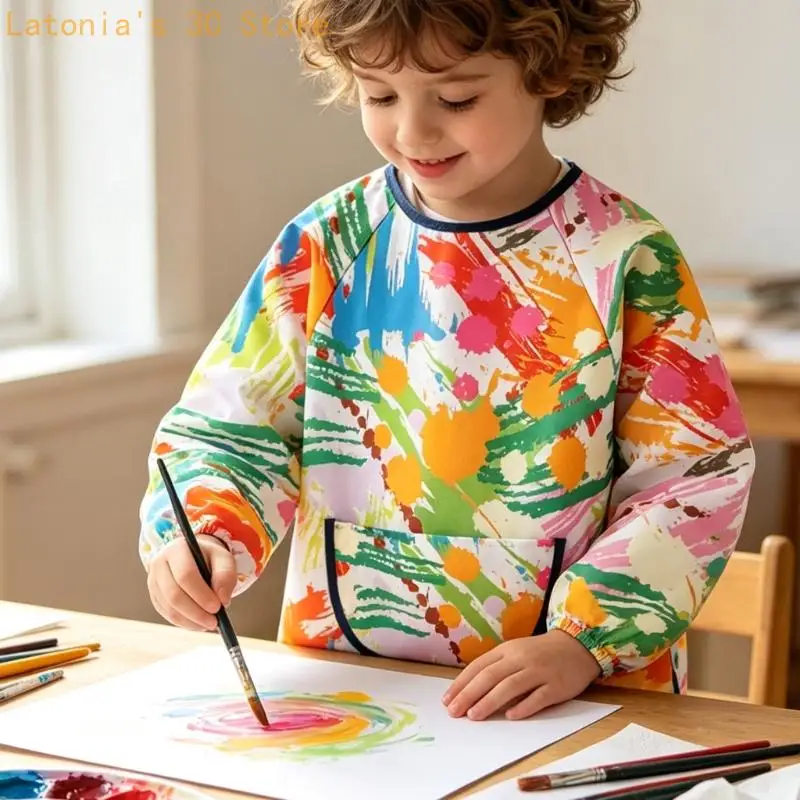 Langarm-Kunstcover-Set für Kinder mit Schürze zum Malen und Basteln X3UB – Detail 8