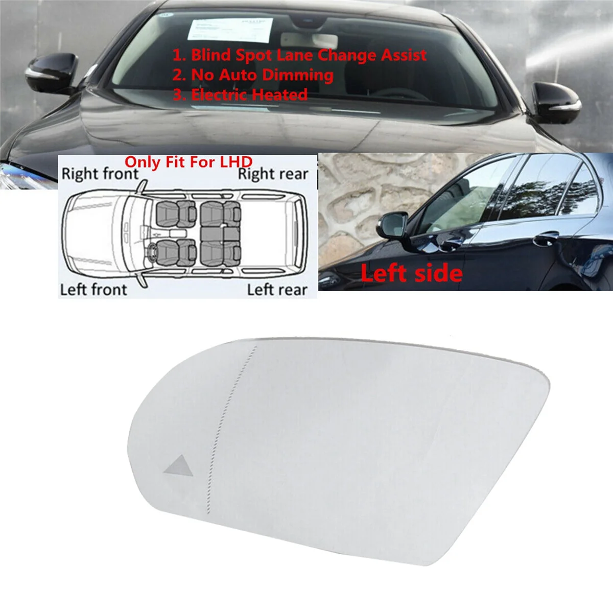 3X Left Side Wing Rearview Mirror Glass Blind Spot Heated for Mercedes-Benz C,E,S,GLC Class W205 W222 W213 2013-2021