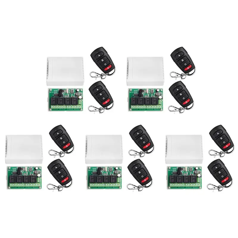 ABKQ-5X DC12V 24V 4CH Remote Control Switch 433M Receiving Control Four-Way Relay Module