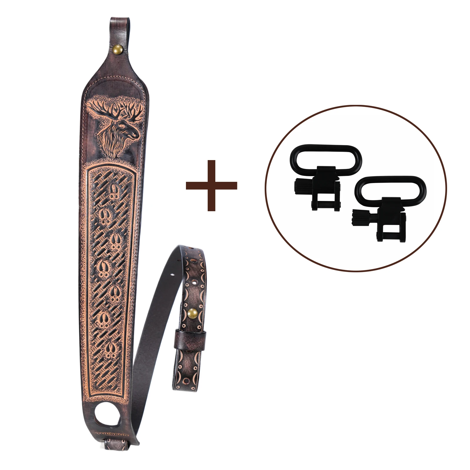 Tourbon Vintage Leather Rifle Sling Non-Slip Brown Gun Shoulder Strap Length Adjustable 105cm Shooting Hunting Accessories