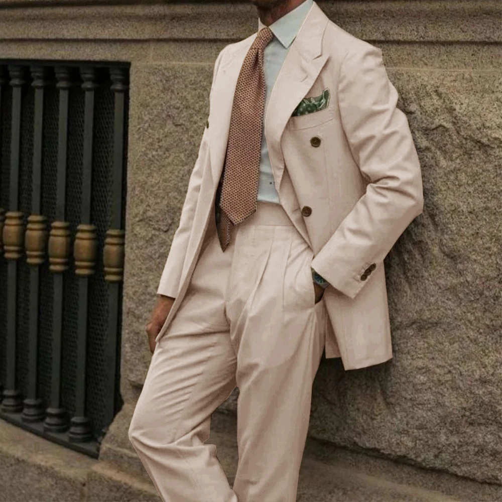 

Мужской костюм, комплект из 2 предметов, двубортный приталенный деловой костюм для мужчин, повседневный модный удобный элегантный формальный пиджак и брюки