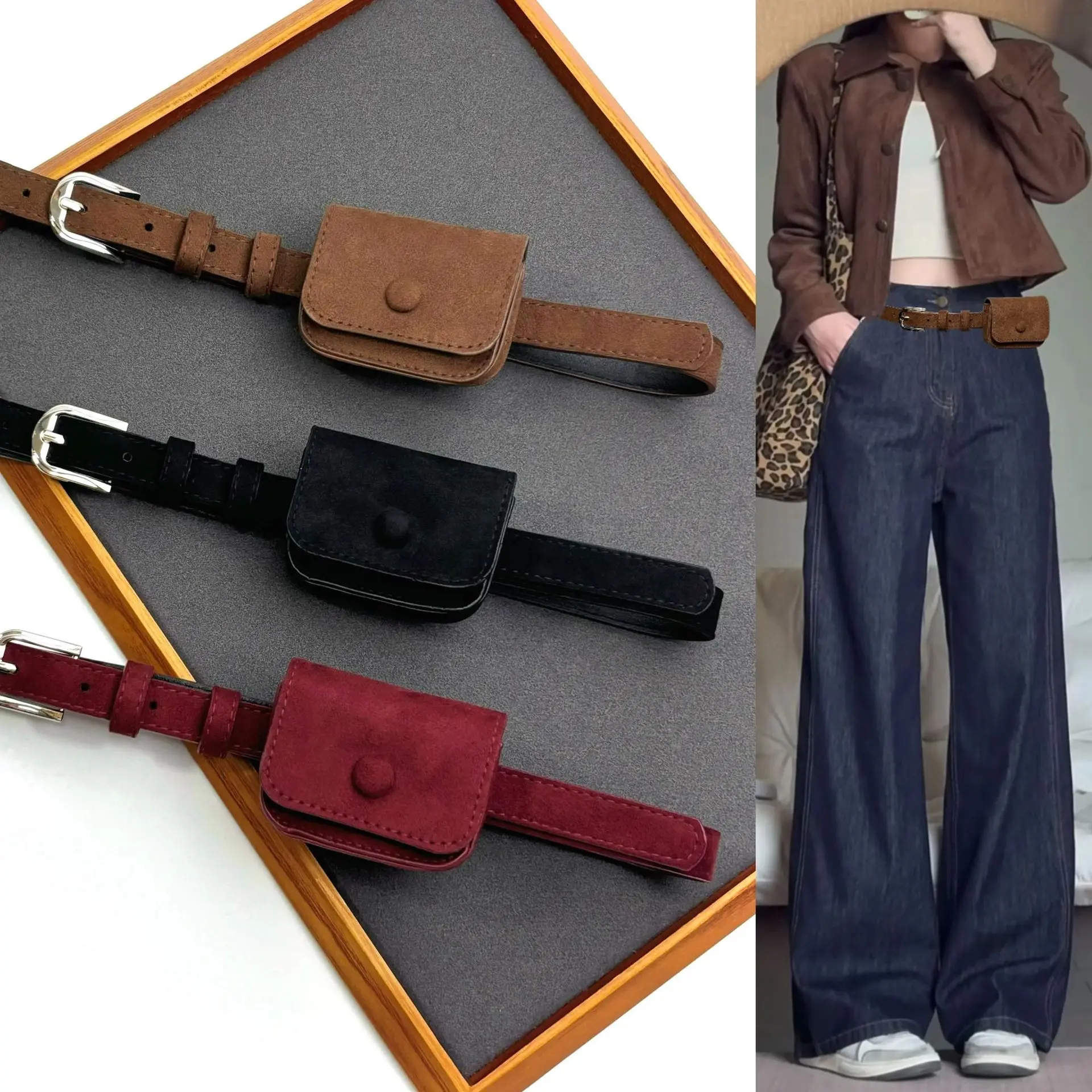 Mini Suede Waist Bags for Women Wholesale Vintage Adjustable PU Leather Waist Belt with Key Lipstick Bags Cute Coin Fanny Packs